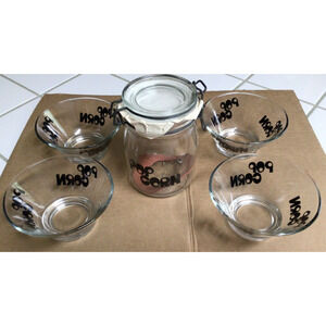 Vintage Wheaton Glass 4 Popcorn Bowls & Canister Jar Black Retro MCM ~868A